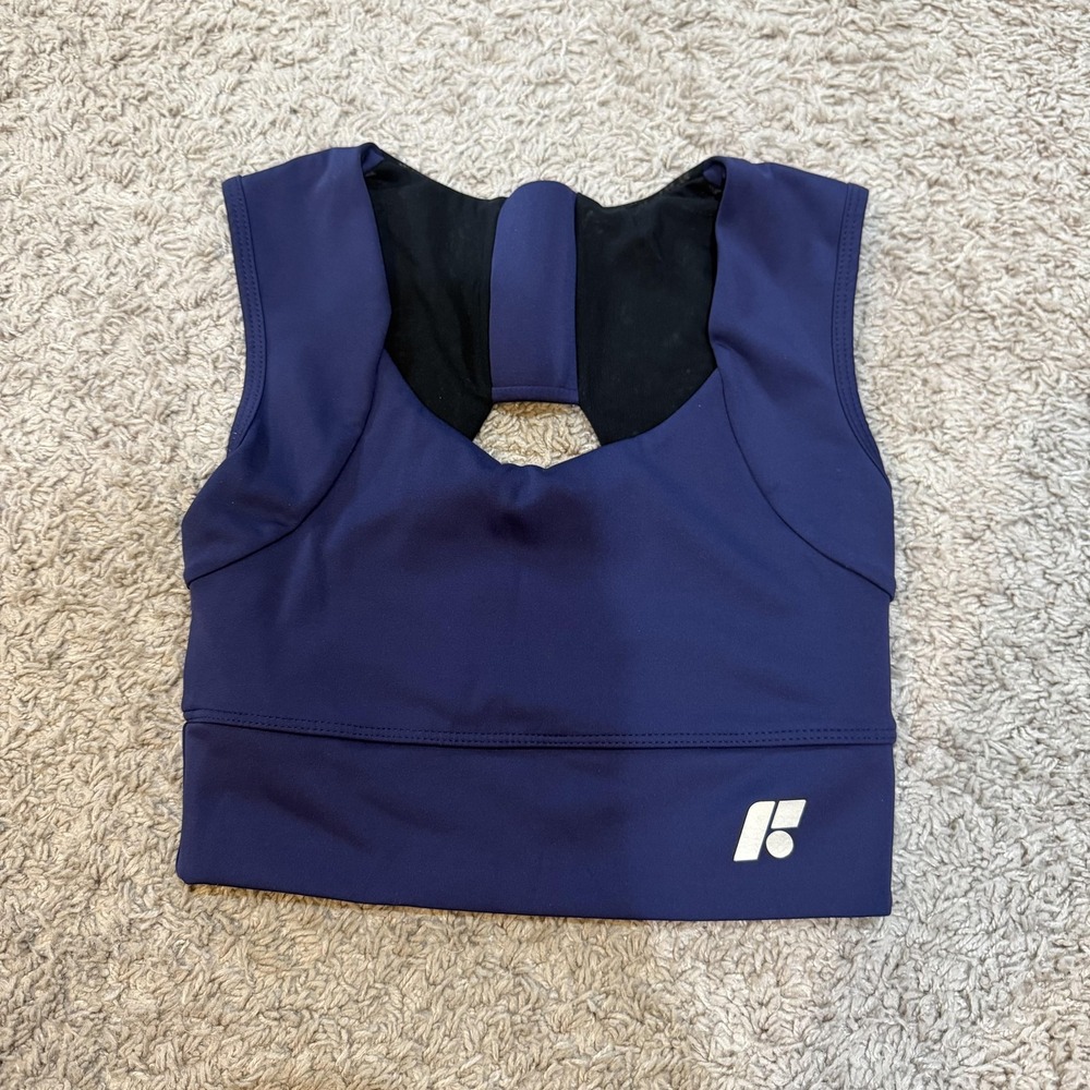 Forme Sports Bra Womens Small Navy Black Racerback Longline Crop Top Athletic